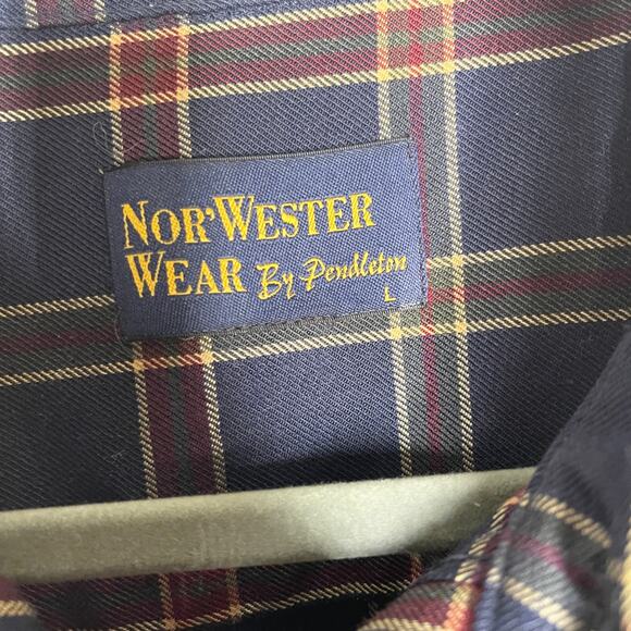 Pendleton Mens L Classic Long Sleeve Wool Plaid Button Up Shirt Navy Blue Red - Picture 4 of 7